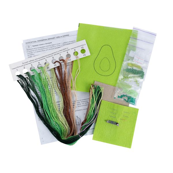 Набор для вышивания бисером Klart, Брошь. Половинка авокадо, 4.5х6.5 см