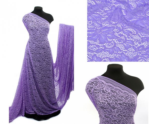 Ткань кружевная гипюр с кордом 130 г/м², 150 см / 1 метр, TBY.3036 цв.164 сиреневый