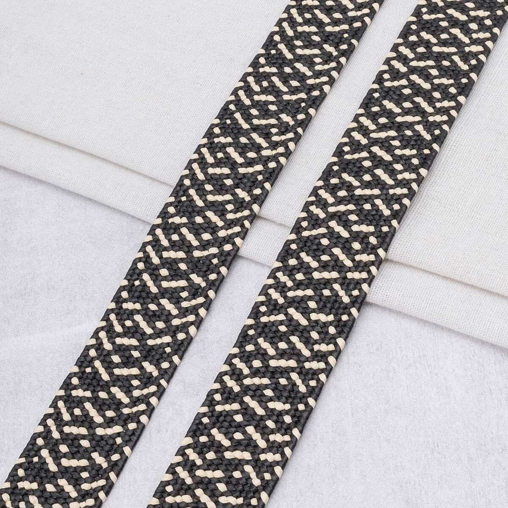 Стропа (ременная лента) 40 мм / 45.72 метра, [48.20 г/пог.м], с принтом эластичная, ZH874 бежевый/черный, 3Al294