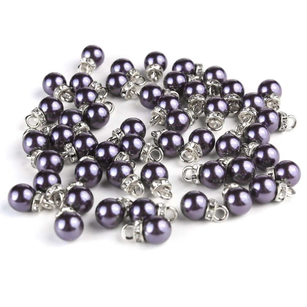 Пуговицы на ножке Жемчужина со стразами 8мм (сиреневый/серебро), 50 шт