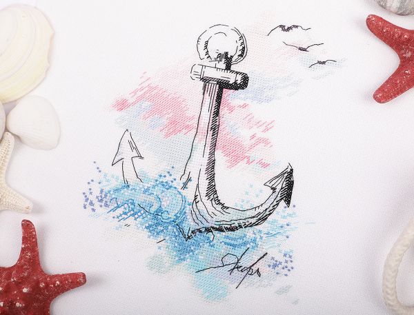 Набор для вышивания нитками Panna, Морской якорь, 20х24 см, Panna