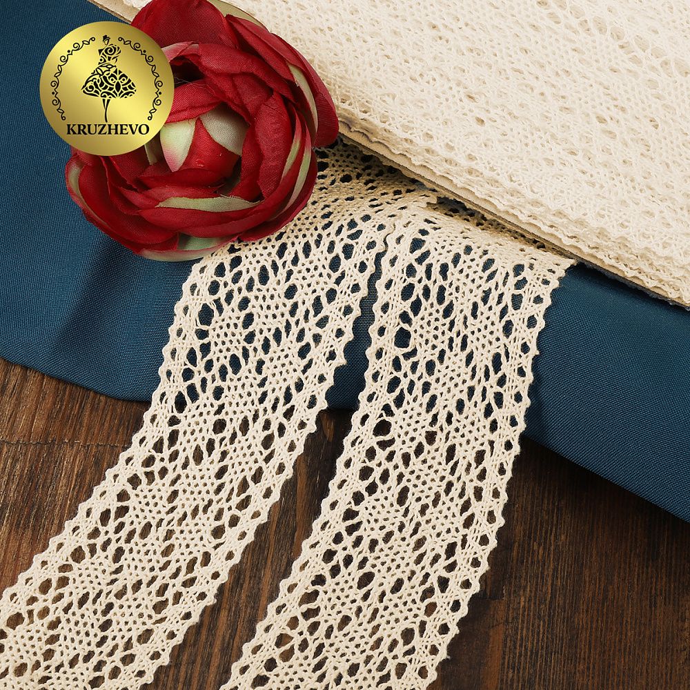 Кружево вязаное (тесьма) 40 мм, 6211 цв.01 молочный, 25м, Kruzhevo
