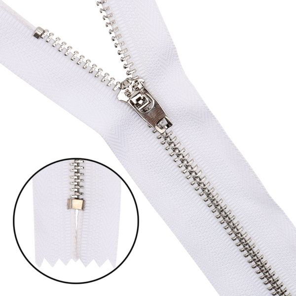 Молния металл джинсовая Т4 (4 мм) 1 зам., н/раз., 16 см, никель, 501 белый, 10 шт