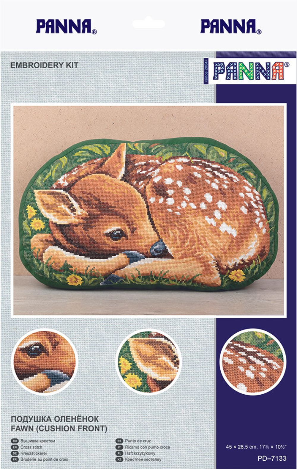 Набор для вышивания нитками Panna, Подушка Олененок, 45х26,5 см