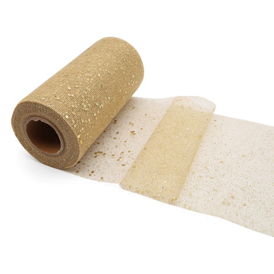 Фатин на шпульке средней жесткости с глиттером и блестками 150мм, 22,86м (золото)