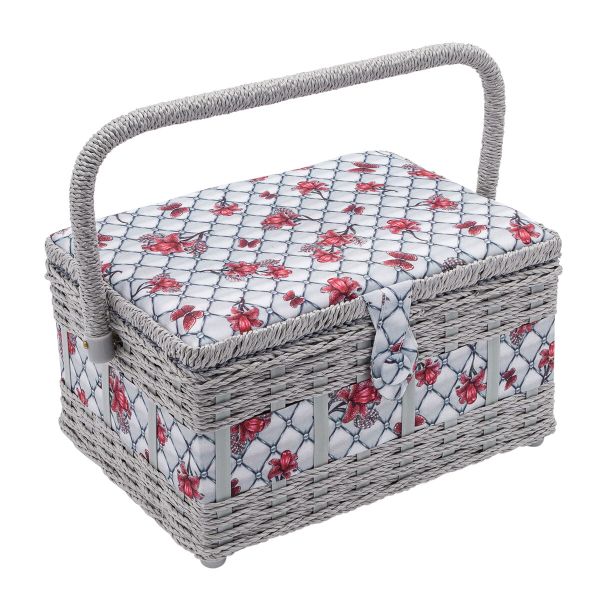Шкатулка средняя, декоративная, красные цветы на сером, 26х19х14см, LY1632L-PVC-Tray