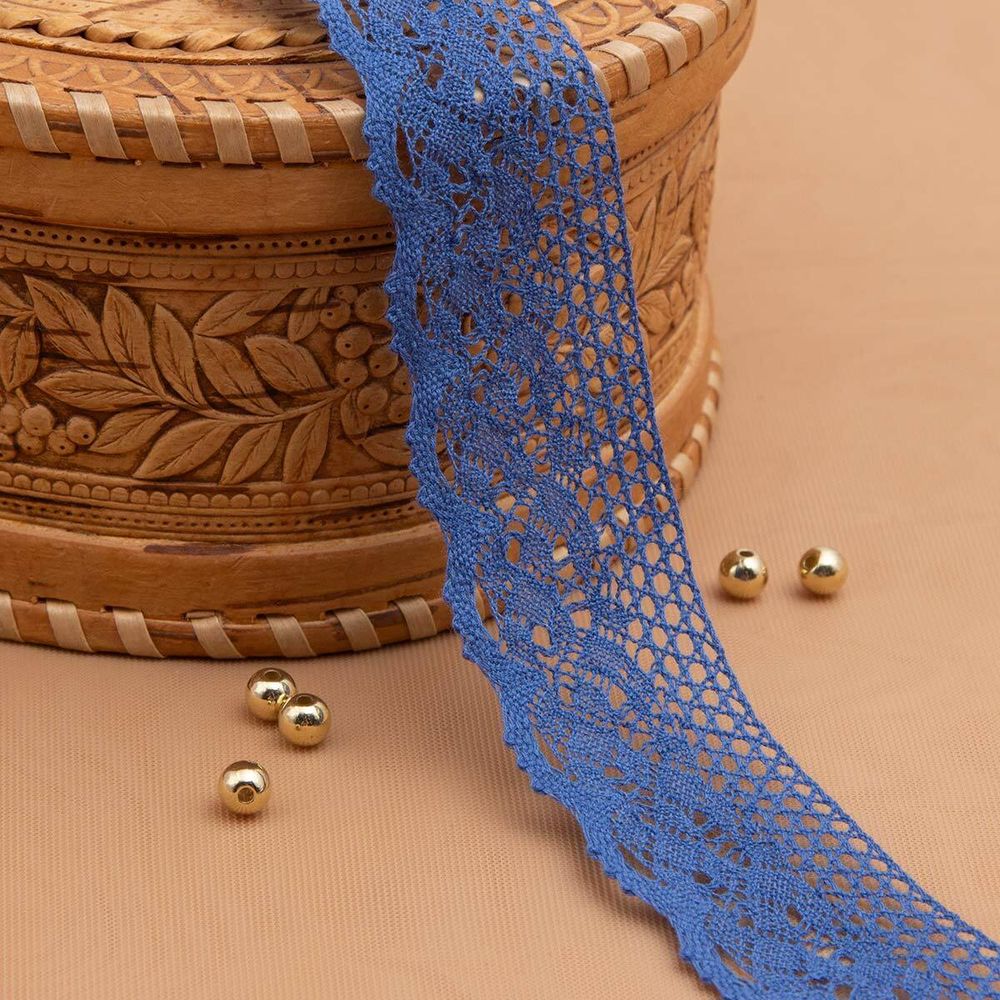 Кружево вязаное (тесьма) 33 мм / 5 метров, CL-091, JD054 синий