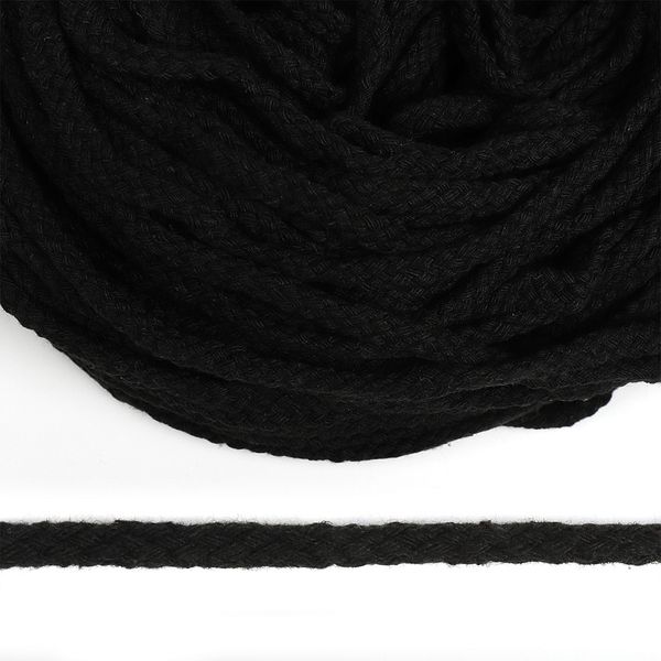 Шнур плоский плетеный х/б ⌀5.0 мм / 50 метров, 62576 цв.черный