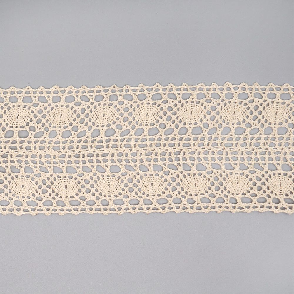 Кружево вязаное (тесьма) хлопковое 77 мм / 25 метров, двухстор. (02 бежевый)