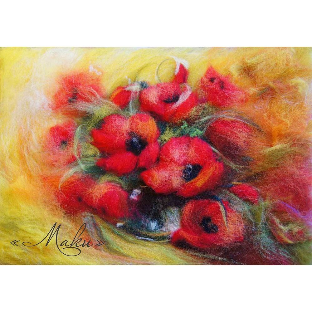 Набор для валяния (живопись цветной шерстью) "Маки" 21x29,7см (А4)
