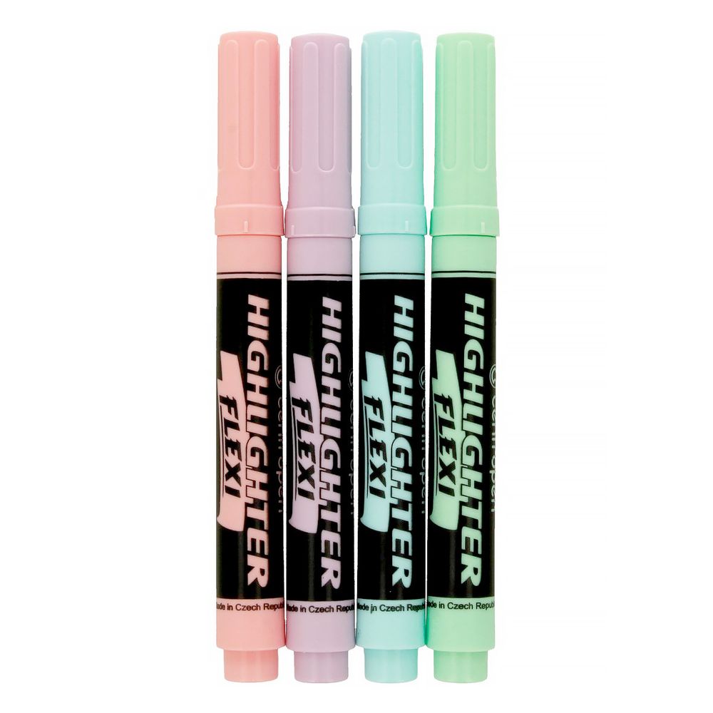 Набор текстовыделителей HIGHLIGHTER FLEXI-(super-flexible tip) 4 цв. 8542/4 1-5 мм, 4 цв. скошенное, 8542/4 SOFT 4 цв, Centropen 8542/4