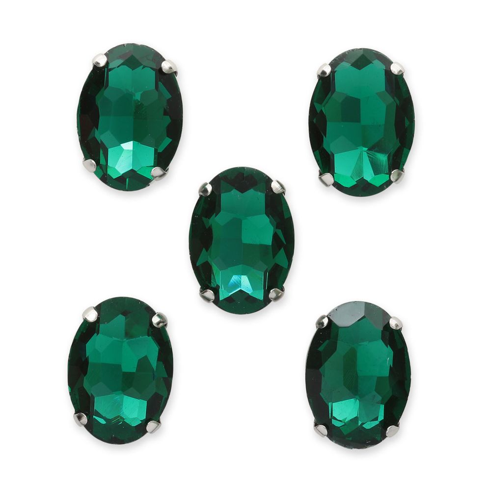 Хрустальные стразы в цапах овальной формы, изумрудный 10х14 мм, 5 шт., ОЦ009НН1014