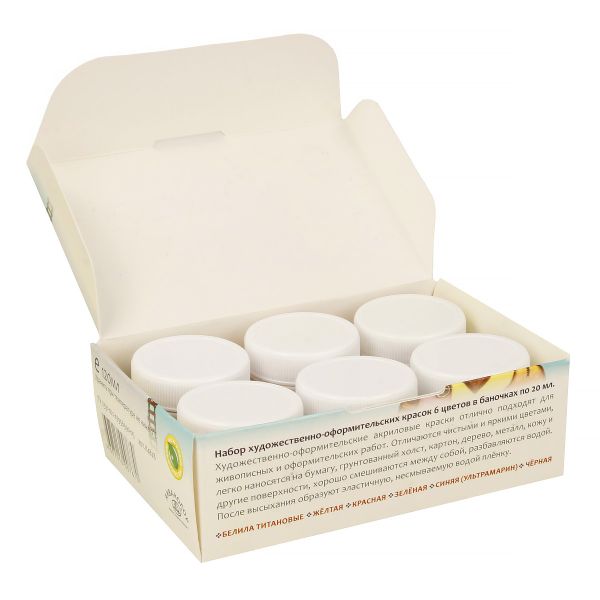Краска акриловая художественно-оформительская 6 цв. 120 мл, Аква-колор