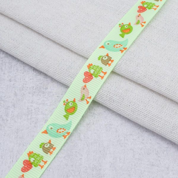 Лента репсовая (в рубчик) с рисунком 15.0 мм / 45.72 метра, ID 1568, цв. св. зеленый, 23300