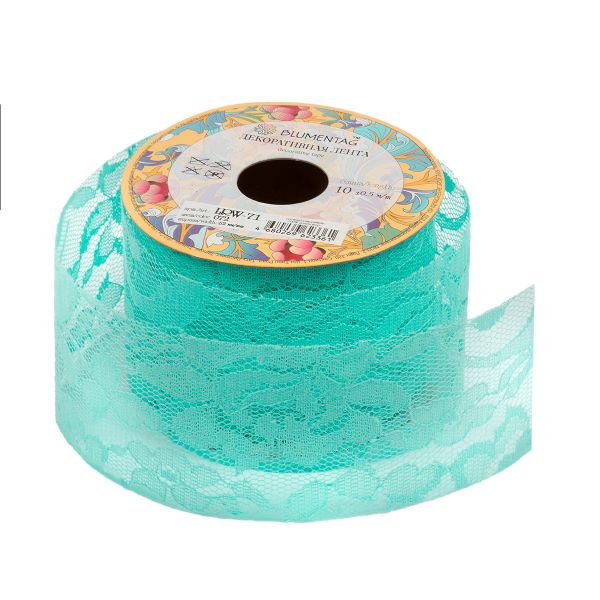 Лента декоративная 62 мм / 10±1 метров, 072 т.голубой/кружево, Blumentag LRW-71