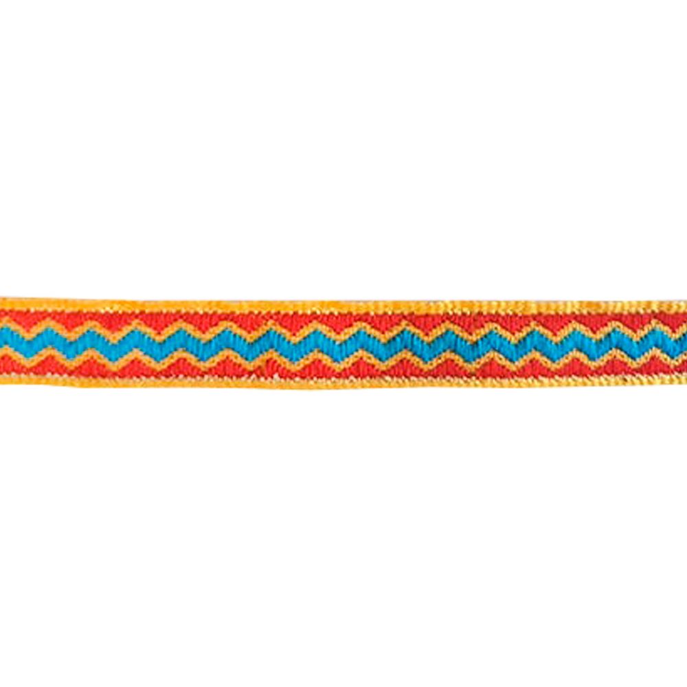 Лента (тесьма) жаккардовая 10 мм / 25 метров, Орнамент северных народов рис 9635 желто-голубой-красный (6), Gamma C3853 (C3752)