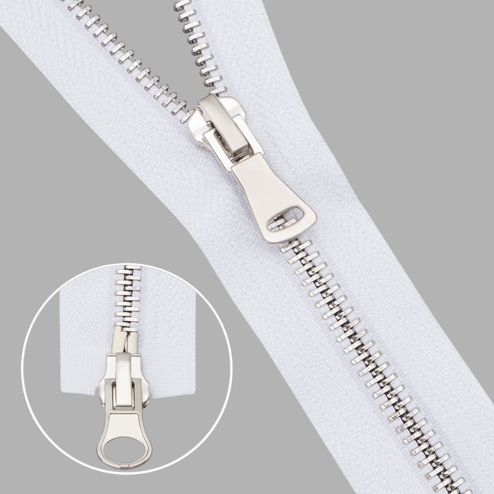 Молния металл Т5 (5 мм) 2 зам., разъем., 90 см, никель, 501 белый, 6535-0315, 5 шт