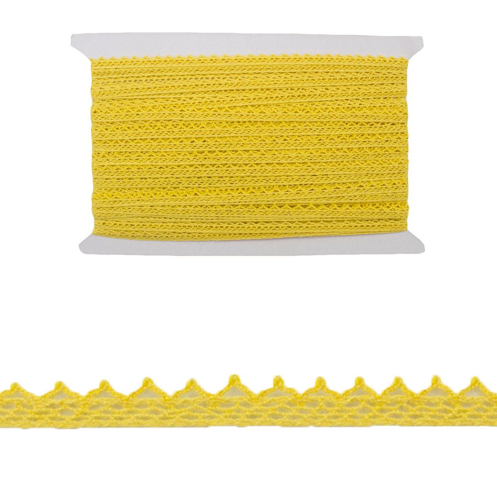 Кружево вязаное (тесьма) 08 мм, х/б, JD013 желтый, 20 м
