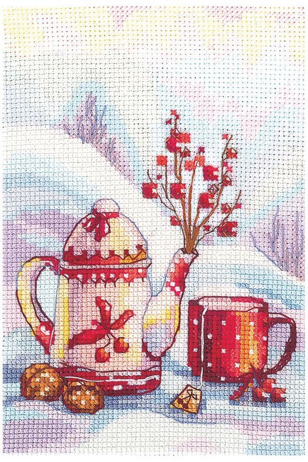 Набор для вышивания нитками Сделай своими руками, Ягодный чай (хлопок), 10х15 см