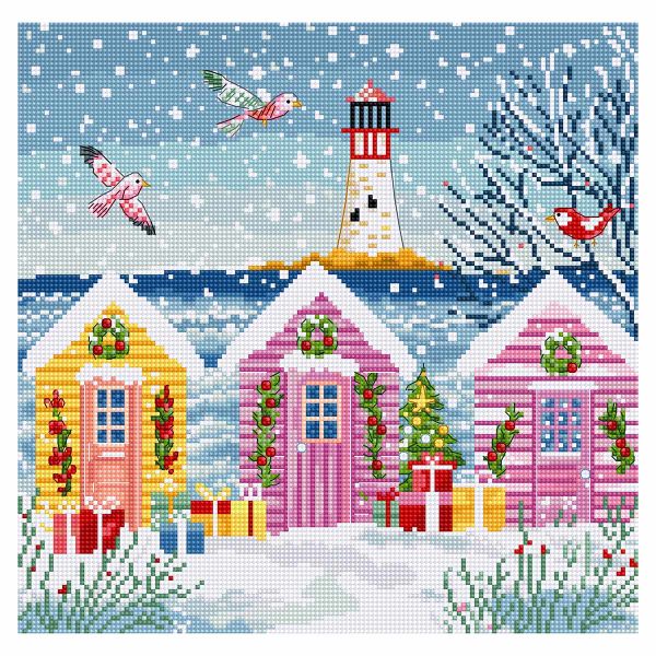 Набор для вышивания нитками LetiStitch L9915, Заснеженные коттеджи на берегу моря 23х22см