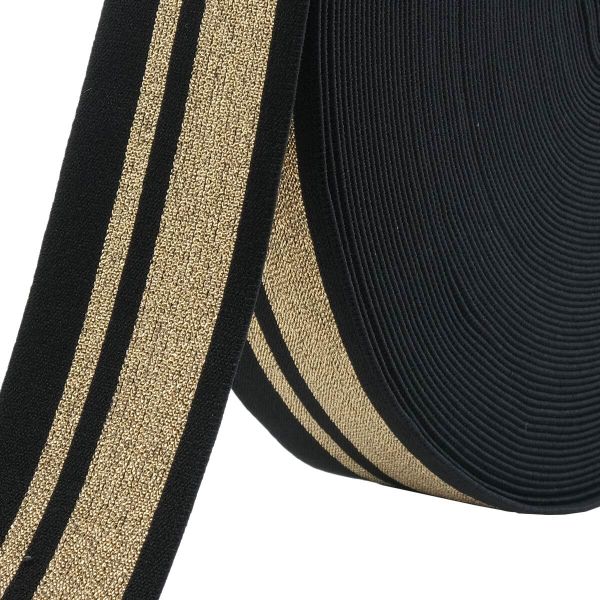 Резинка вязаная 40.0 мм / 25 метров, черный/золото