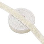 Лента (тесьма) жаккардовая 32.0 мм / 25±1 метров, с метанитом рис. 9819, белый/золото, С3104Г17