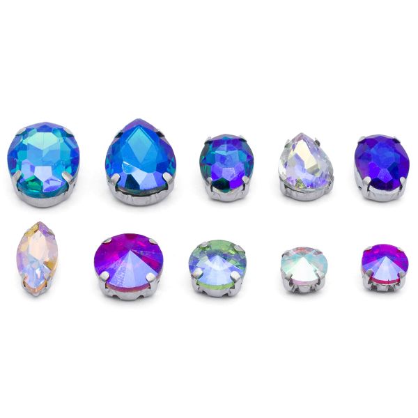 Хрустальные стразы в цапах с AB покрытием, форма страз: МИКС, цв: МИКС, 10 шт/упак Astra&Craft, МФ-00