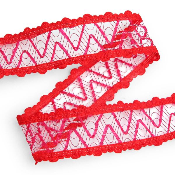 Тесьма отделочная ажурная 38 мм, 25 м, (04 красный)