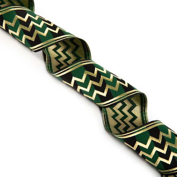 Лента (тесьма) жаккардовая 67.0 мм / 10±0.5 метров, зеленый/бежевый, Gamma TRJ-114Y