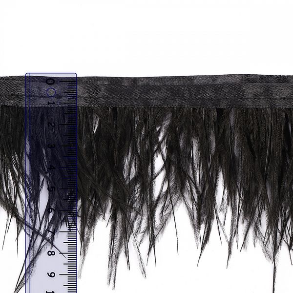 Перья на ленте декоративные Страус FBY-08-100 8см черный уп.2м