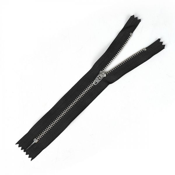 Молния металл джинсовая Т4 (4 мм), 1 зам., 18 см, никель, замок М-4002 цв.F322 черный уп.50 шт, Mzipp