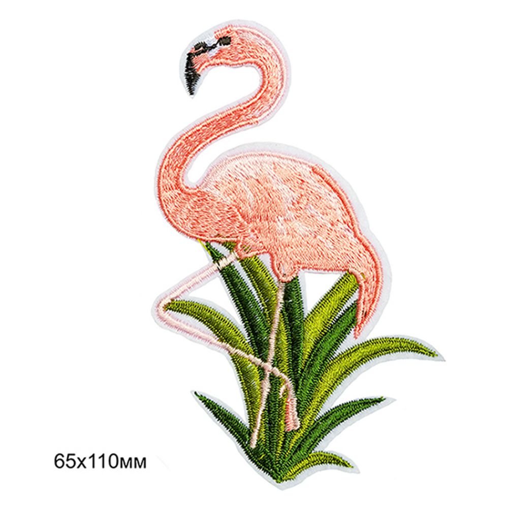 Термоаппликация вышитая Розовый фламинго 10 шт 6,5х11 см