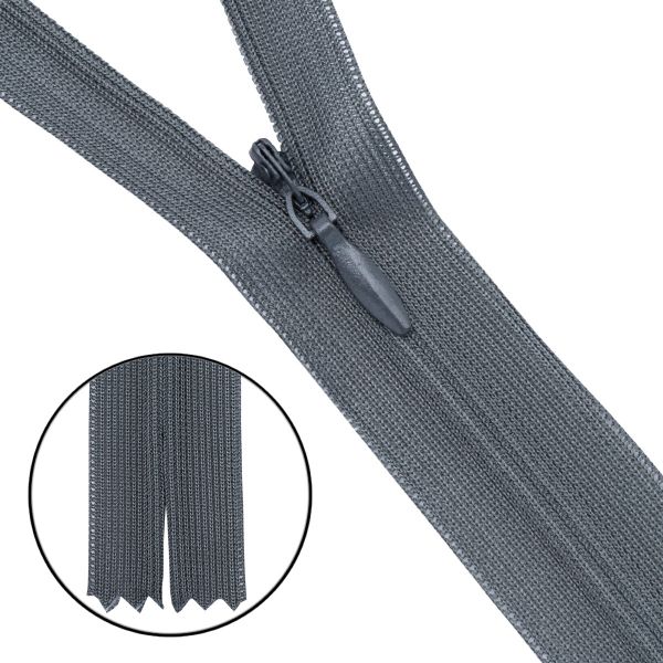 Молния потайная (скрытая) Т3 (3 мм) 1 зам., н/раз., 20 см, нейлон, F320 серый, 10 шт