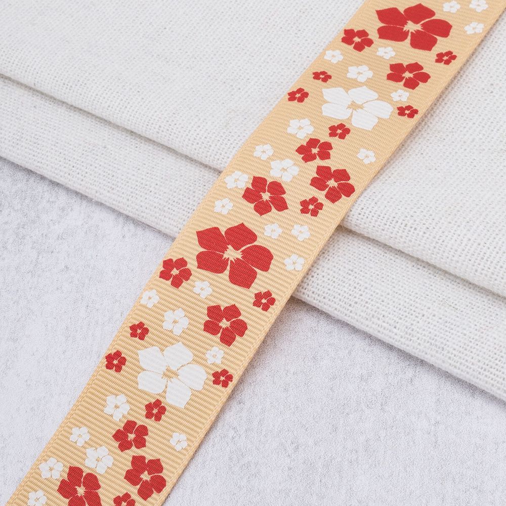 Лента репсовая (в рубчик) с рисунком 25.0 мм / 45.72 метра, ID 2538, цв. песоч, 25570