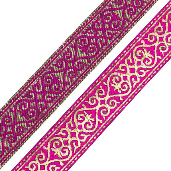 Лента (тесьма) жаккардовая 33.0 мм / 7.32 метра, цикламен, 7222