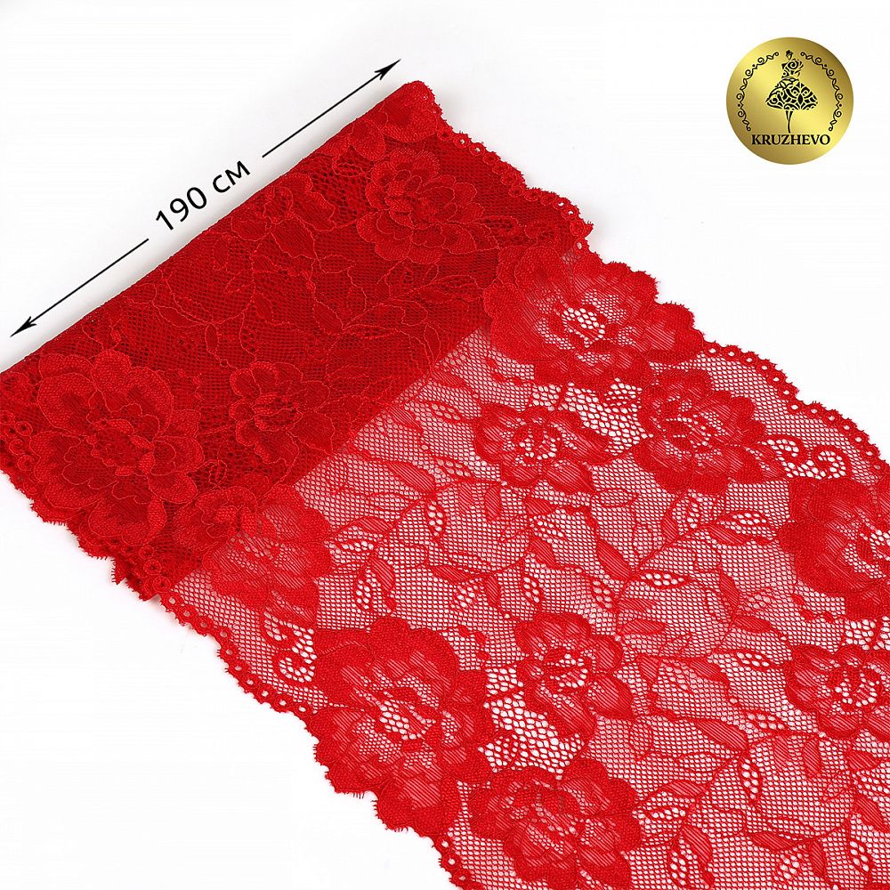 Кружево бельевое эластичное 190 мм / 10 м, 24, цв.красный, Kruzhevo