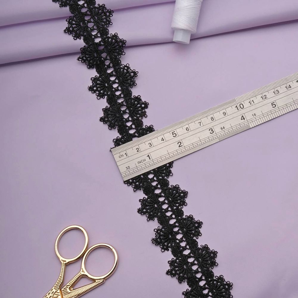 Кружево гипюр (плетёное) 40 мм / 13.7 метров, черный, 3AR1417