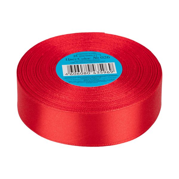 Лента атласная 1-сторонняя 25.0 мм / 33±2 метра, 026 красный, Gamma