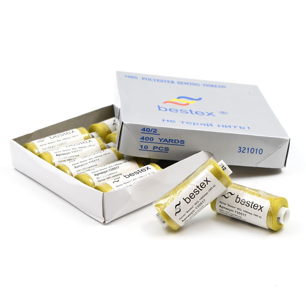 Нитки швейные бытовые Bestex 40/2, 365 м (400 ярд) / 10 кат., 212 темно-салатовый
