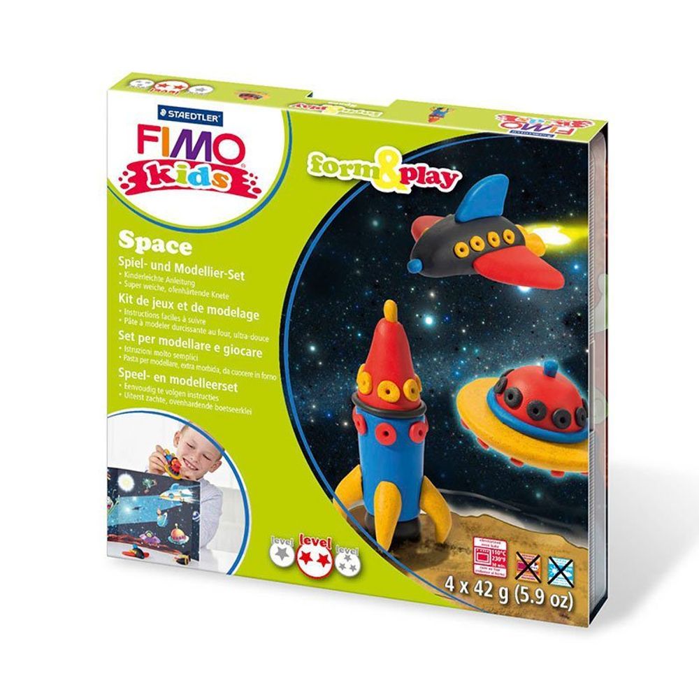 Набор Космос Fimo Kids Form&amp;Play, состоящий из 4-ти блоков по 42 гр, уровень сложности 2, 8034 09 LZ /TOS/