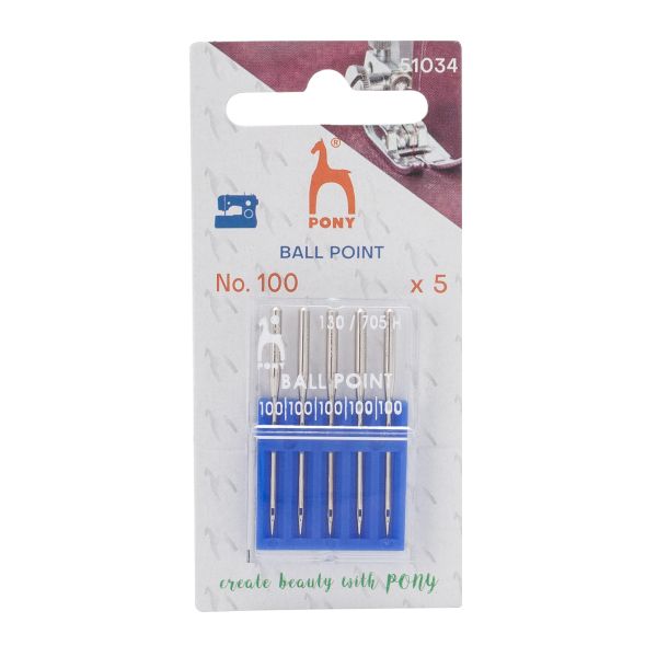 Иглы для швейных машин для трикотажа 130/705 H, №100 с плоской колбой, 5 шт, Pony, 51034