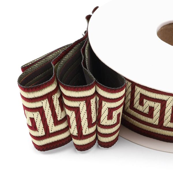 Тесьма декоративная металлизированная Меандр 35мм, 10 метров, 35062 бордо/золото