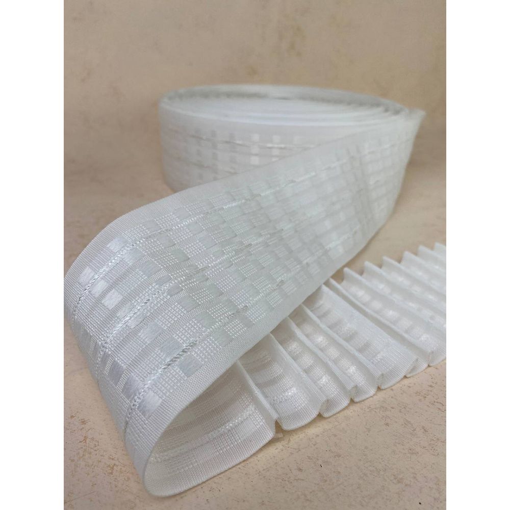 Лента (тесьма) шторная: сборка параллельная (1:2) 80 мм / 100 метров, (7 рядов петель, 3 шнура), белый, 284