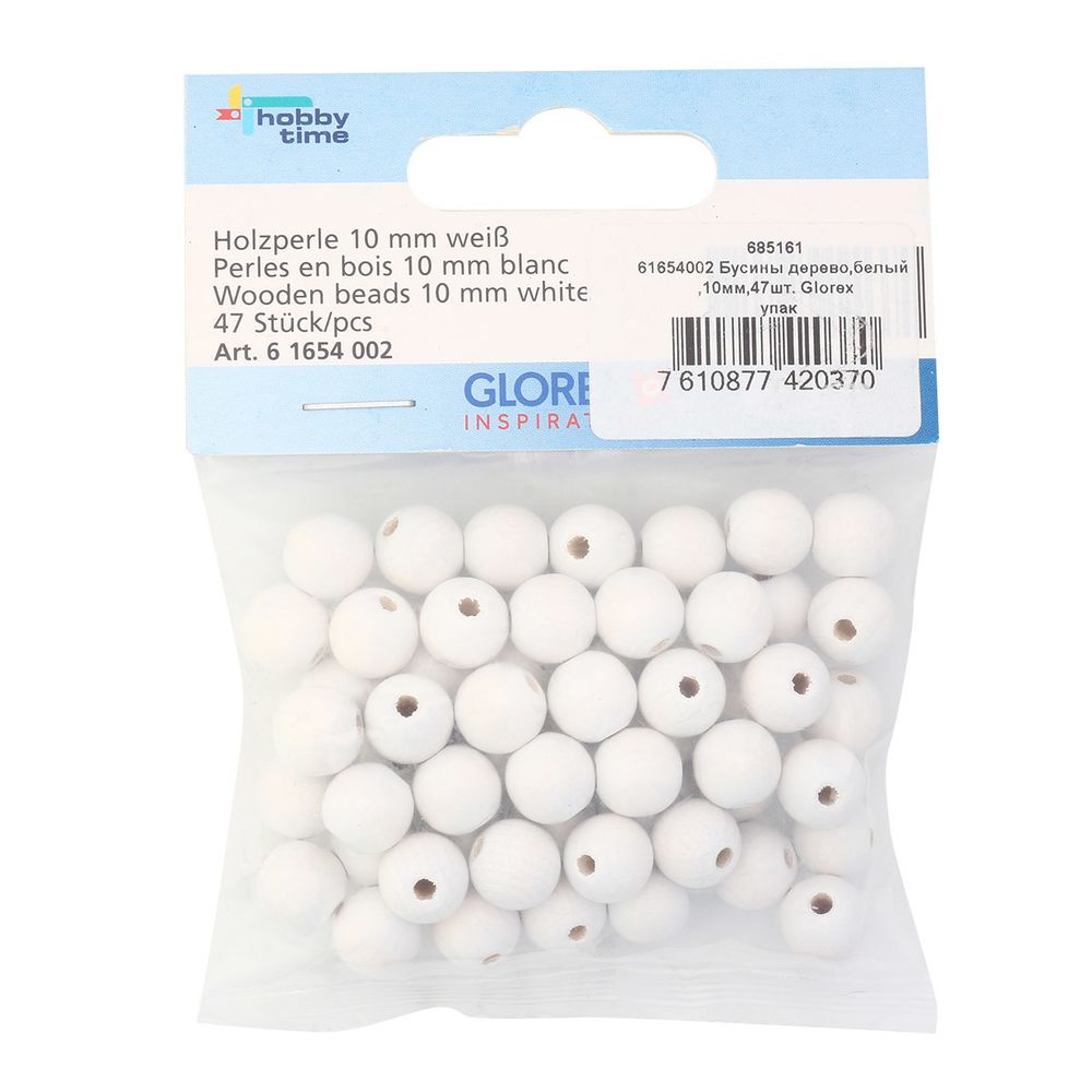 Бусины дерево белый, 10 мм, 47 шт, Glorex /TOS/