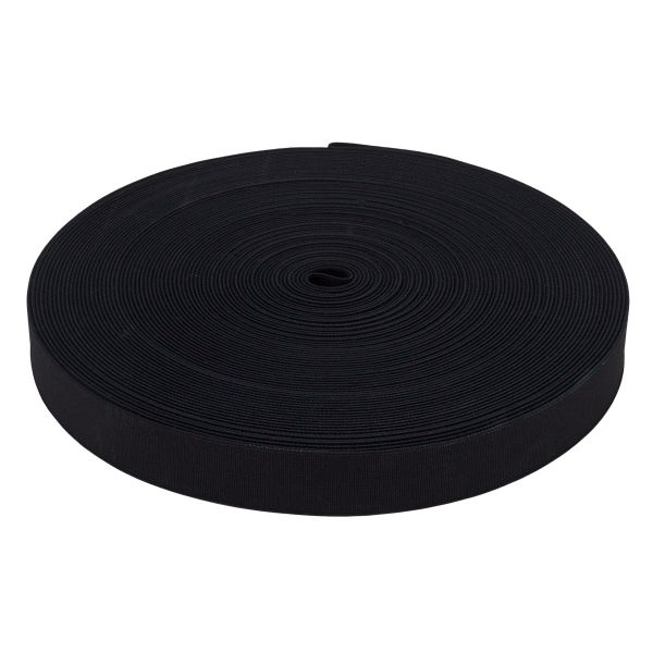 Резинка башмачная 25.0 мм / 25 метров, тканая аппретированная, 20.8 г/п.м., черная, 5025Ч