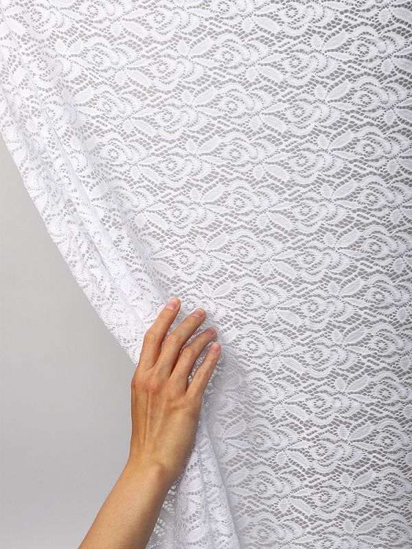 Ткань кружевная гипюр стрейч 160 г/м², ш.150см, арт.SZ031636 цв.белый, уп.1м