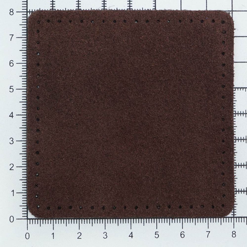 Заплатки пришивные из замши, квадрат 8см с перфорацией, 2 шт, 100% кожа, 21 темно-коричневый, 59122