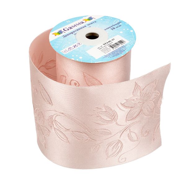 Лента (тесьма) жаккардовая 90.0 мм / 10±0.5 метров, пудровый, Gamma STJ-01-19