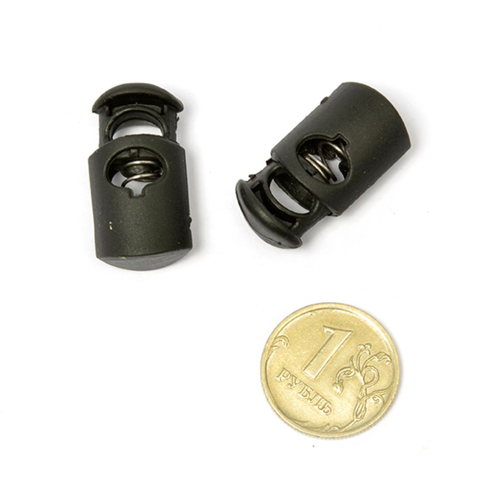 Фиксатор (зажим) для шнура пластик 2 отв., цилиндр арт.8986 цв.черный уп.500 шт Фиксатор (зажим) для шнура пластик 2 отв., цилиндр арт.8986 цв.черный уп.500 шт