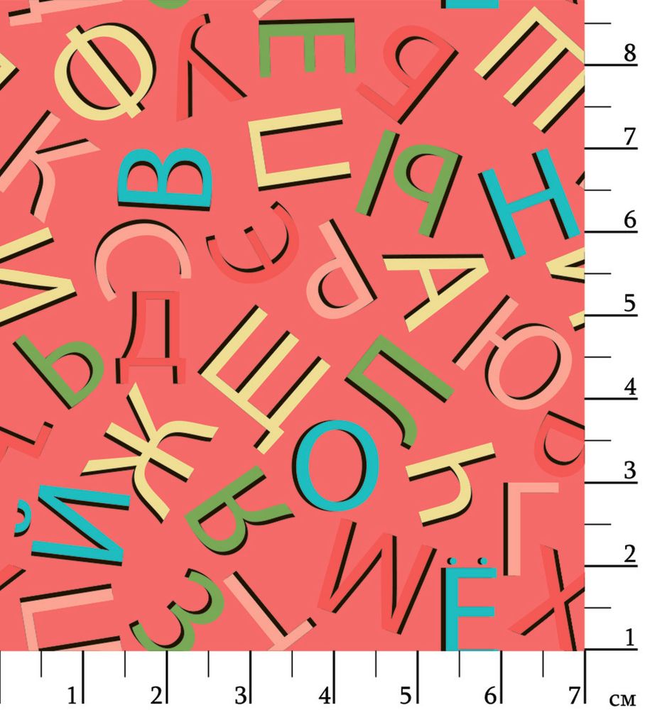 Ткань для пэчворка Peppy Грамотейка, отрез 50х55 см, 146 г/м², ГР-04 алфавит красный, Peppy